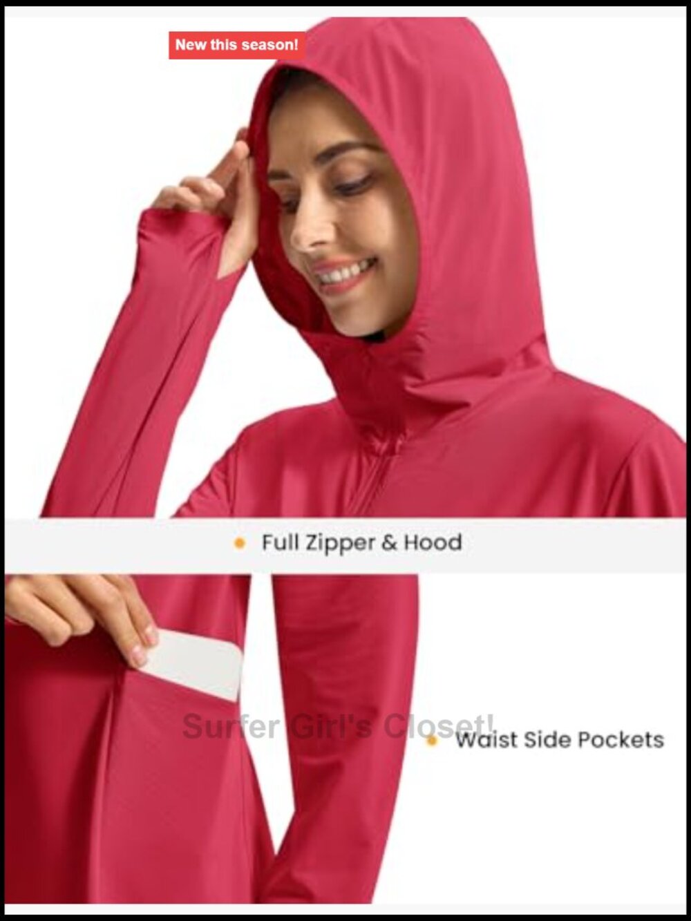 UPF50+ Long Sleeve Swim Cover Up Quick Dry Zip Hooded Beach Shirt - Picture 5 of 7